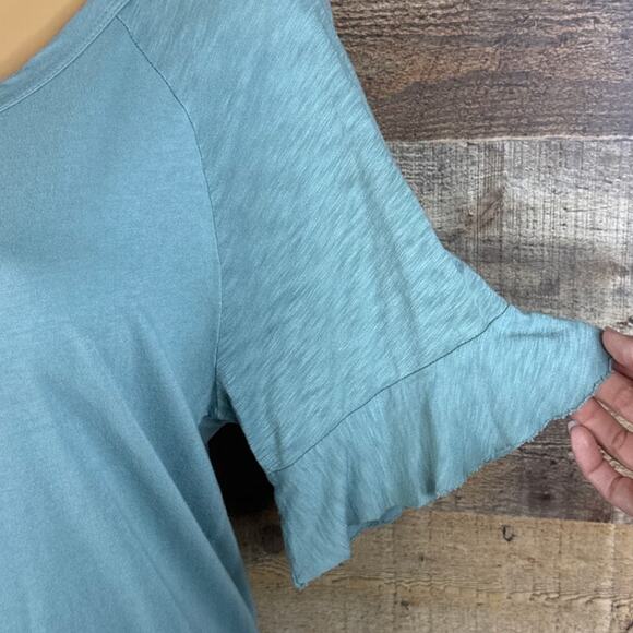 LA Made Flounce Sleeve Tee Shirt Dress Open Back Tie Neck Aqua Blue Size Small - Picture 4 of 9